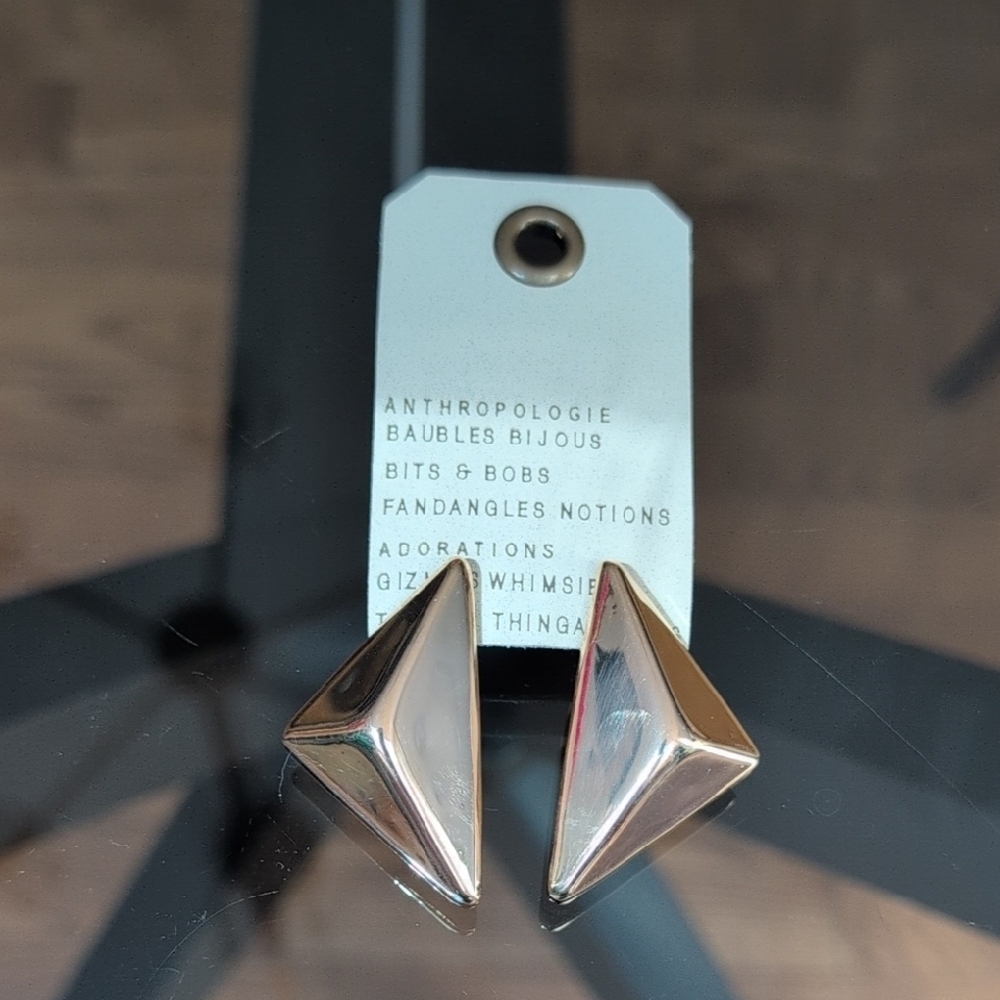 Anthropologie 14k Gold Plated 3D Triangle Post Earrings NWT